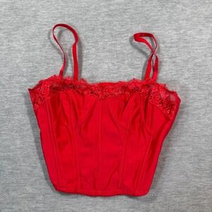 Savage X Fenty Corset Top Women XL Red Lace Satin Bustier Lingerie Y2K‎ Style